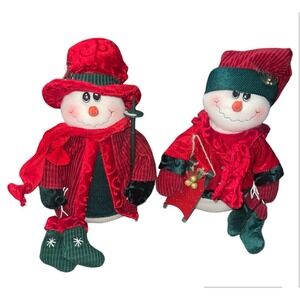 Prime Line Inc. Snowman Snow Woman Set Plush Bead Base Velour Stockings Sled 14"